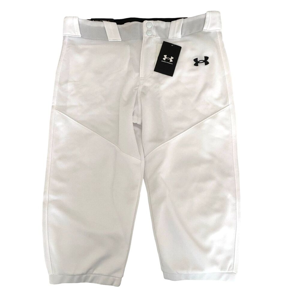 Under Armour Baseball Pants YXL White Black Tapered Fit Knicker Short NWT